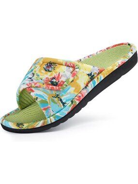 Women's Lime Green Summer Open Toe Waffle Comfortable Adjustable Strap Slippers